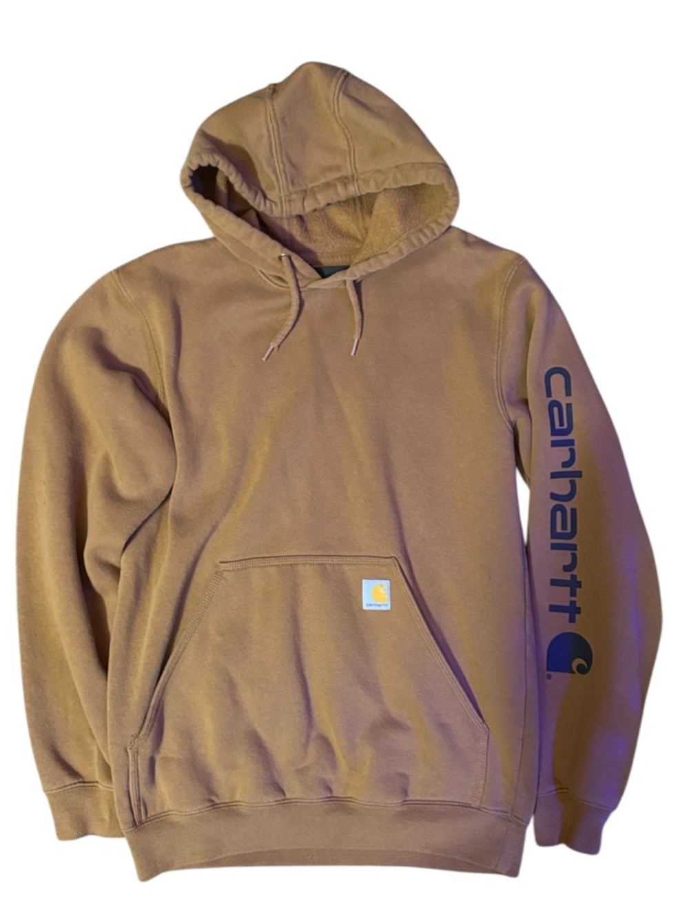 Carhartt Men’s Brown Crewneck Hooded Sweatshirt with Sleeve Logo
